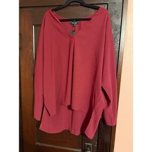 Cori Lane‎ Womens 2XL Burgundy V-Neck High-Low Blouse Long Sleeve Side Slit Top